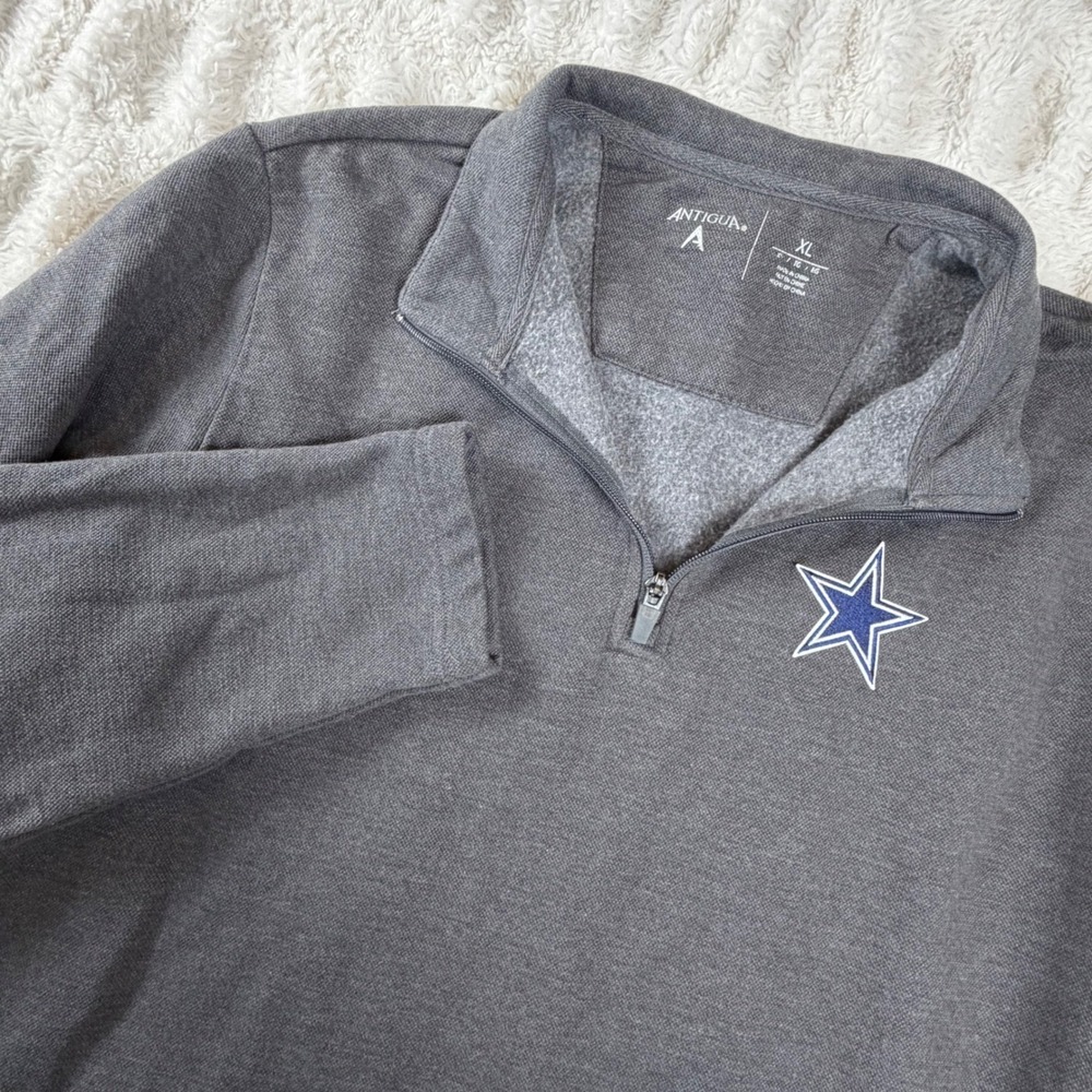 Antigua Dallas Cowboys Mens XL Quarter Zip Pullover Gray Fleece Sweatshirt NFL
